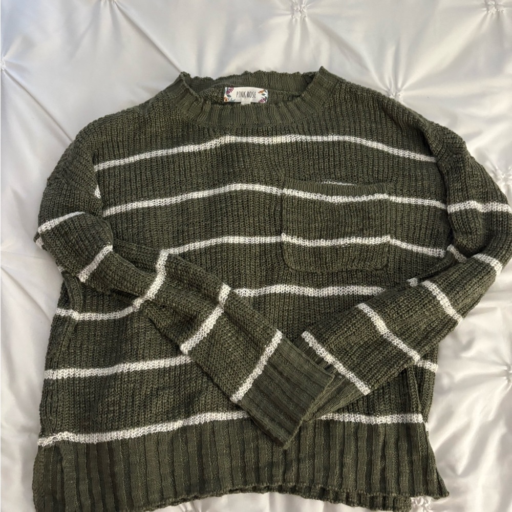 Olive Green Striped Sweater